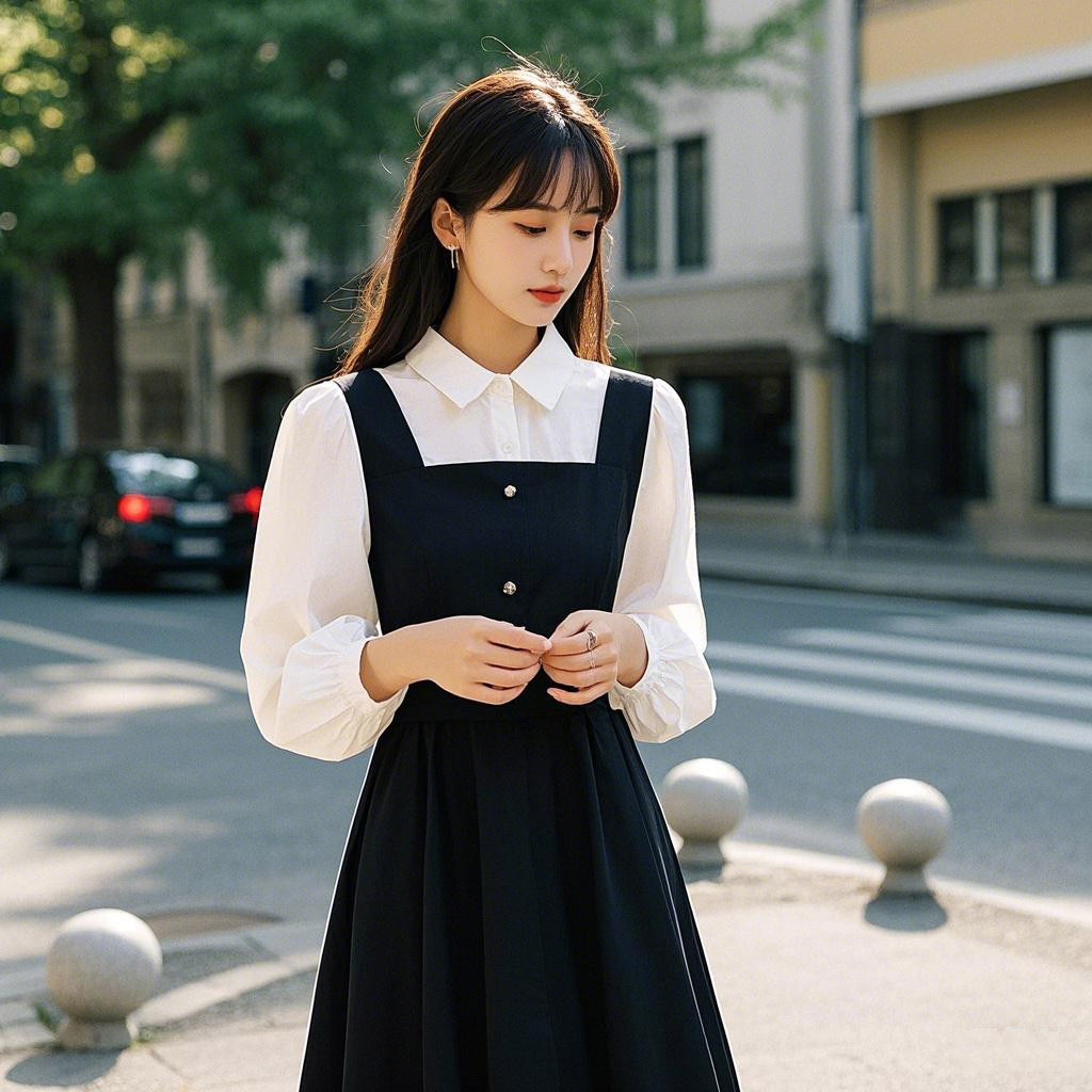 盐甜系穿搭桔梗a字长裙收腰显瘦气质温柔两件套连衣裙女春秋新款